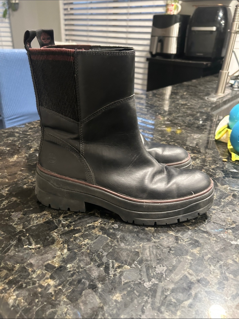 Timberland Black Lug-Sole waterproof Boots with maroon Accent